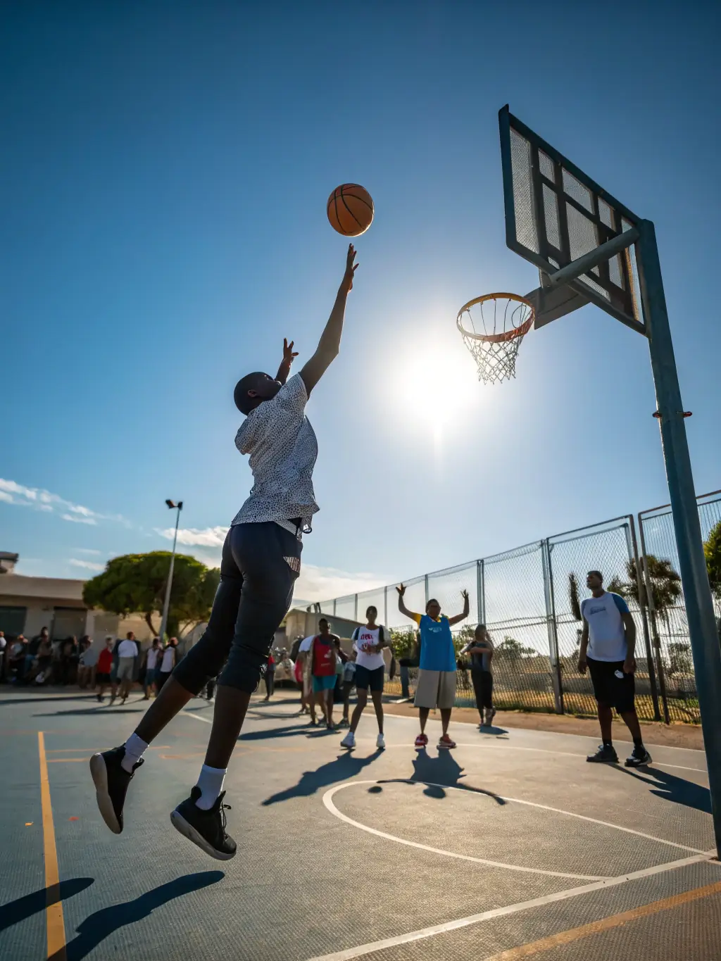 A group of players celebrating a victory during a local basketball tournament organized by BASKET CLUB DES TERRES VIVES, showcasing community spirit and competitive excellence.