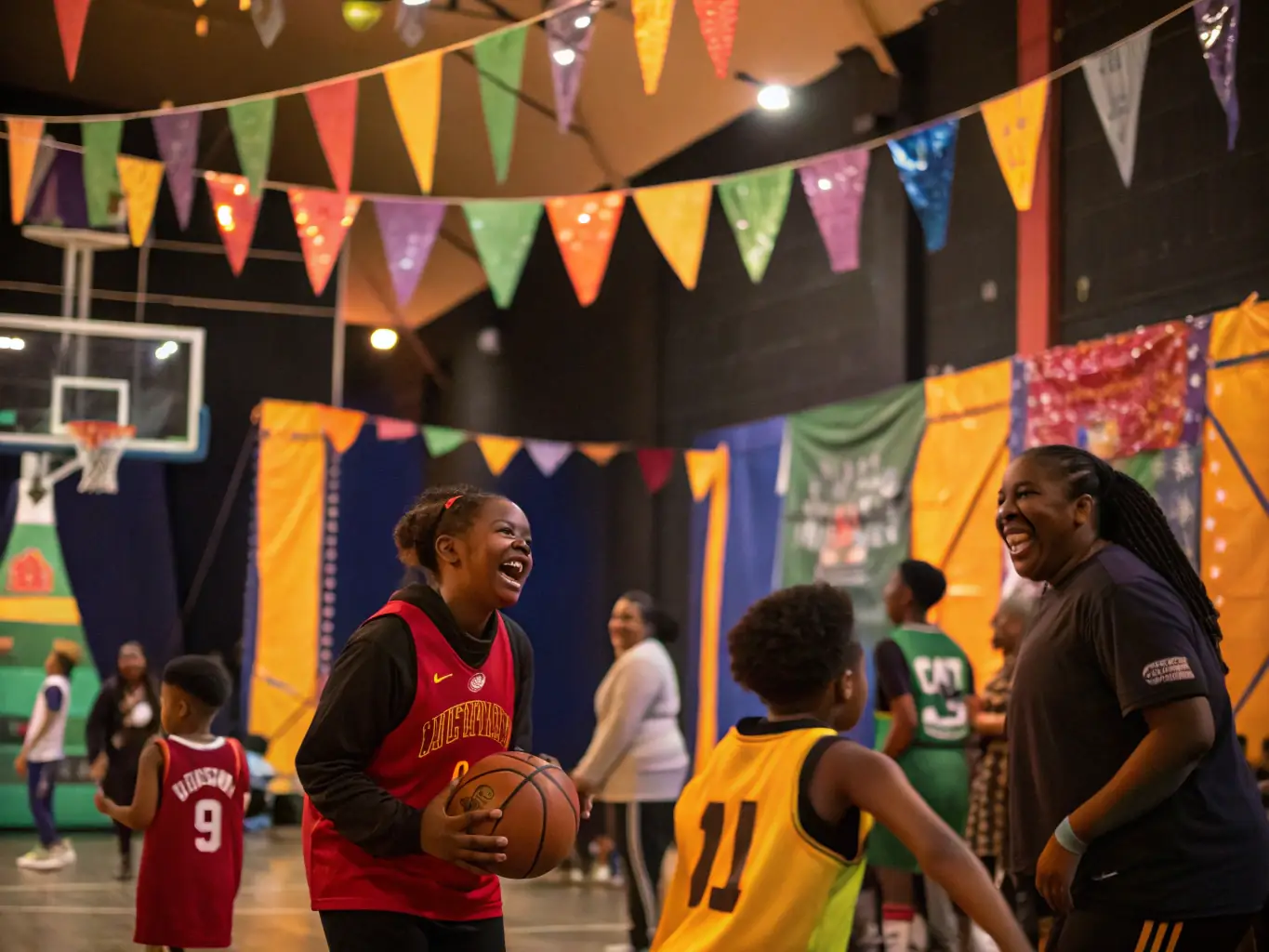 A group photo of club members participating in a community basketball event, emphasizing the club's commitment to social engagement and local development.