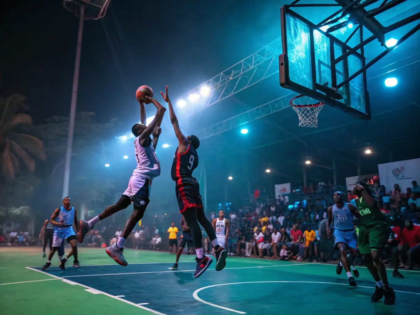 An action shot of a competitive basketball game at the club, highlighting the intensity and excitement of the league.