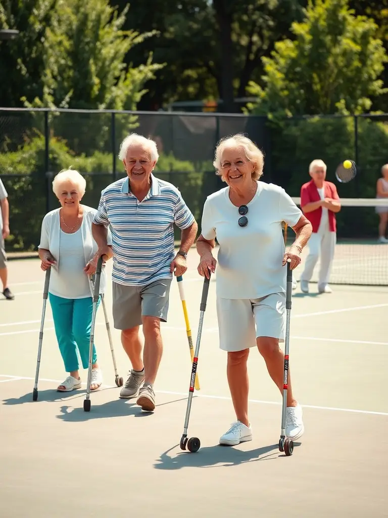 A heartwarming image of senior citizens participating in a BASKET CLUB DES TERRES VIVES-sponsored fitness program, showcasing their engagement and the club's commitment to all age groups.